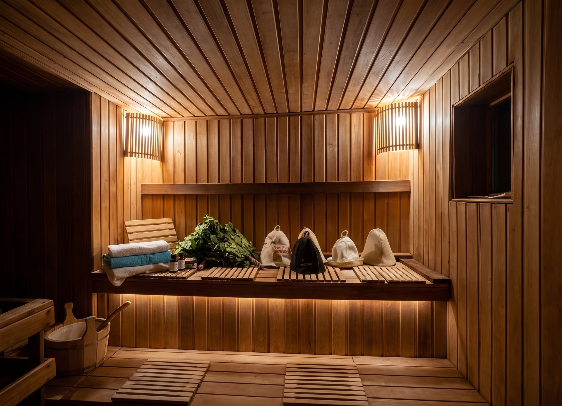Inside the wood-fired Russian steam room